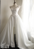 Retro short front and long back one shoulder beaded satin princess wedding dress HZ1022