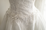 Retro short front and long back one shoulder beaded satin princess wedding dress HZ1022