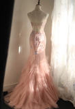 Sweet Pink Slim-Fit Fishtail Sequined Flower Layered Wedding Dress HZ1022