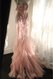 Sweet Pink Slim-Fit Fishtail Sequined Flower Layered Wedding Dress HZ1022