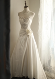 Vintage Sweetheart Neck Satin Beaded A-Line Floor-Length Wedding Dress HZ1022