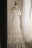 Elegant and simple one-shoulder retro polka dot lace cascading fishtail princess wedding dress HZ1022