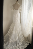Elegant and simple one-shoulder retro polka dot lace cascading fishtail princess wedding dress HZ1022