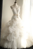 White sling heavy irregular multi-layered skirt mesh fluffy princess wedding dress HZ1022