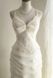 Elegant White Flower Bud Fishtail Hand-beaded Pleated Tulle Wedding Dress HZ1022