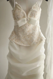 Elegant White Flower Bud Fishtail Hand-beaded Pleated Tulle Wedding Dress HZ1022