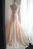 Elegant Slim-Fit Fishtail Pink Satin Mesh Floral Strapless Wedding Dress HZ1022