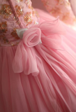 Pink Vintage Hand-beaded Long Sleeve Tulle A-line Floor-length Wedding Dress HZ1022