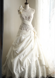 Irregular Retro Palace Tube Top Handmade Flower Beaded A-Line Floor-Length Wedding Dress HZ1022