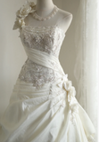 Irregular Retro Palace Tube Top Handmade Flower Beaded A-Line Floor-Length Wedding Dress HZ1022
