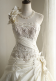 Irregular Retro Palace Tube Top Handmade Flower Beaded A-Line Floor-Length Wedding Dress HZ1022