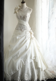 Irregular Retro Palace Tube Top Handmade Flower Beaded A-Line Floor-Length Wedding Dress HZ1022