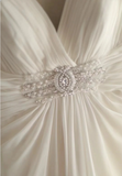 Roman style V-neck pleated shoulder chiffon waist white wedding dress HZ1022