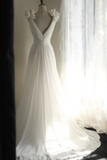 Roman style V-neck pleated shoulder chiffon waist white wedding dress HZ1022