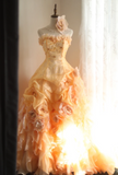 Chic orange heart-shaped neckline handmade flower beading irregular layered skirt A-line wedding dress HZ1022