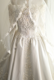 Retro Princess One Shoulder Long Sleeve Beaded Satin Back Butterfly Wedding Dress HZ1022