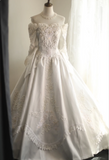 Retro Princess One Shoulder Long Sleeve Beaded Satin Back Butterfly Wedding Dress HZ1022