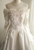 Retro Princess One Shoulder Long Sleeve Beaded Satin Back Butterfly Wedding Dress HZ1022