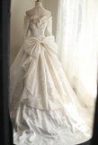 Retro Princess One Shoulder Long Sleeve Beaded Satin Back Butterfly Wedding Dress HZ1022