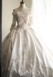 Retro Princess One Shoulder Long Sleeve Beaded Satin Back Butterfly Wedding Dress HZ1022