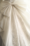Retro Princess One Shoulder Long Sleeve Beaded Satin Back Butterfly Wedding Dress HZ1022