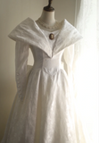 Retro White Dark Pattern Printed Leg of Mutton Sleeve Bowknot Small Train Wedding Dress HZ1022