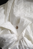 Retro White Dark Pattern Printed Leg of Mutton Sleeve Bowknot Small Train Wedding Dress HZ1022