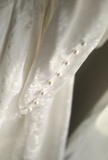 Retro White Dark Pattern Printed Leg of Mutton Sleeve Bowknot Small Train Wedding Dress HZ1022