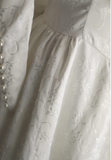 Retro White Dark Pattern Printed Leg of Mutton Sleeve Bowknot Small Train Wedding Dress HZ1022