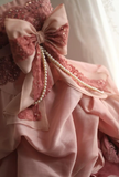 Pink Rose Irregular Pleated Handmade Flower Puffy Princess Wedding Dress HZ1022