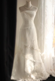 Elegant and simple white strapless lace tulle mermaid wedding dress HZ1022