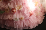 Gorgeous Princess Pink Rose Handmade Flower Fluffy A-line Wedding Dress HZ1022