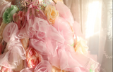 Gorgeous Princess Pink Rose Handmade Flower Fluffy A-line Wedding Dress HZ1022
