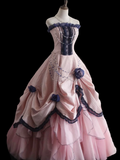 Pink Strapless Rose Beaded Tulle A-Line Princess Wedding Dress HZ1022