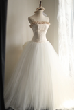 Elegant and simple tulle tube top with handmade flowers A-line puffy wedding dress HZ1022
