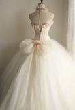 Elegant and simple tulle tube top with handmade flowers A-line puffy wedding dress HZ1022