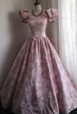 Princess Rose Print Satin Bow Puff Wedding Dress HZ1022