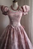 Princess Rose Print Satin Bow Puff Wedding Dress HZ1022
