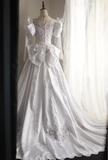 French court retro leg of mutton sleeve beaded satin wedding dress HZ1022