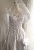 French court retro leg of mutton sleeve beaded satin wedding dress HZ1022