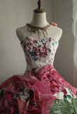 Dreamy Heavy Rose Printed Satin Handmade Flower Puffy Princess Wedding Dress HZ1022