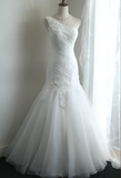 Elegant white flower retro palace slim fishtail tulle wedding dress HZ1022