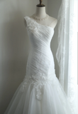 Elegant white flower retro palace slim fishtail tulle wedding dress HZ1022
