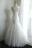 Elegant white flower retro palace slim fishtail tulle wedding dress HZ1022