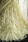 Soft light yellow floral beaded halter neck layered pleated puffy wedding dress HZ1022