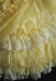 Vintage Heavy Handmade Flower Tube Top Light Yellow Pleated Layered Puff Wedding Dress HZ1022
