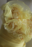 Vintage Heavy Handmade Flower Tube Top Light Yellow Pleated Layered Puff Wedding Dress HZ1022
