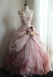 Princess Pink Tulle Irregular Skirt Puffy Floor-length Wedding Dress HZ1022