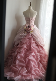 Princess Pink Tulle Irregular Skirt Puffy Floor-length Wedding Dress HZ1022