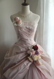 Princess Pink Tulle Irregular Skirt Puffy Floor-length Wedding Dress HZ1022